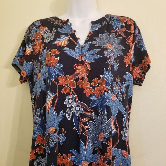 J Jill S Stretch Knit Blue Red Floral Maxi Dress Modest Summer - Picture 5 of 6